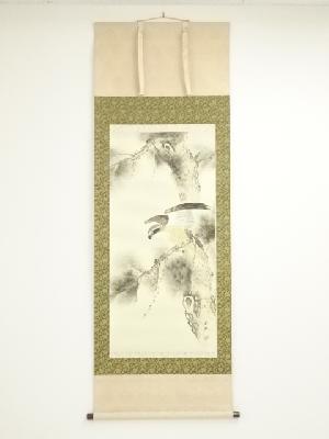 春峰筆　鷹　肉筆絹本掛軸（共箱）